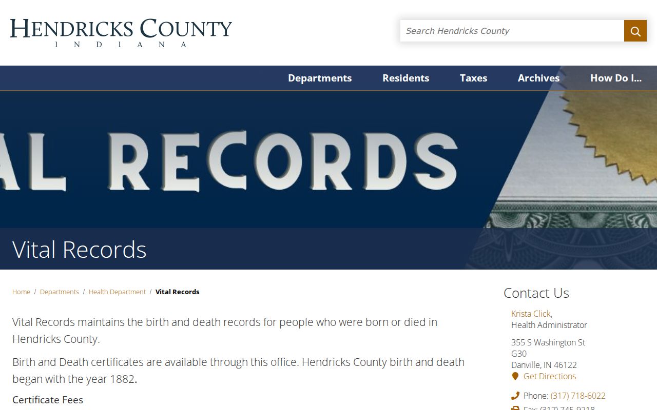 Brownsburg resident lookup at Hendricks County Vital Records
