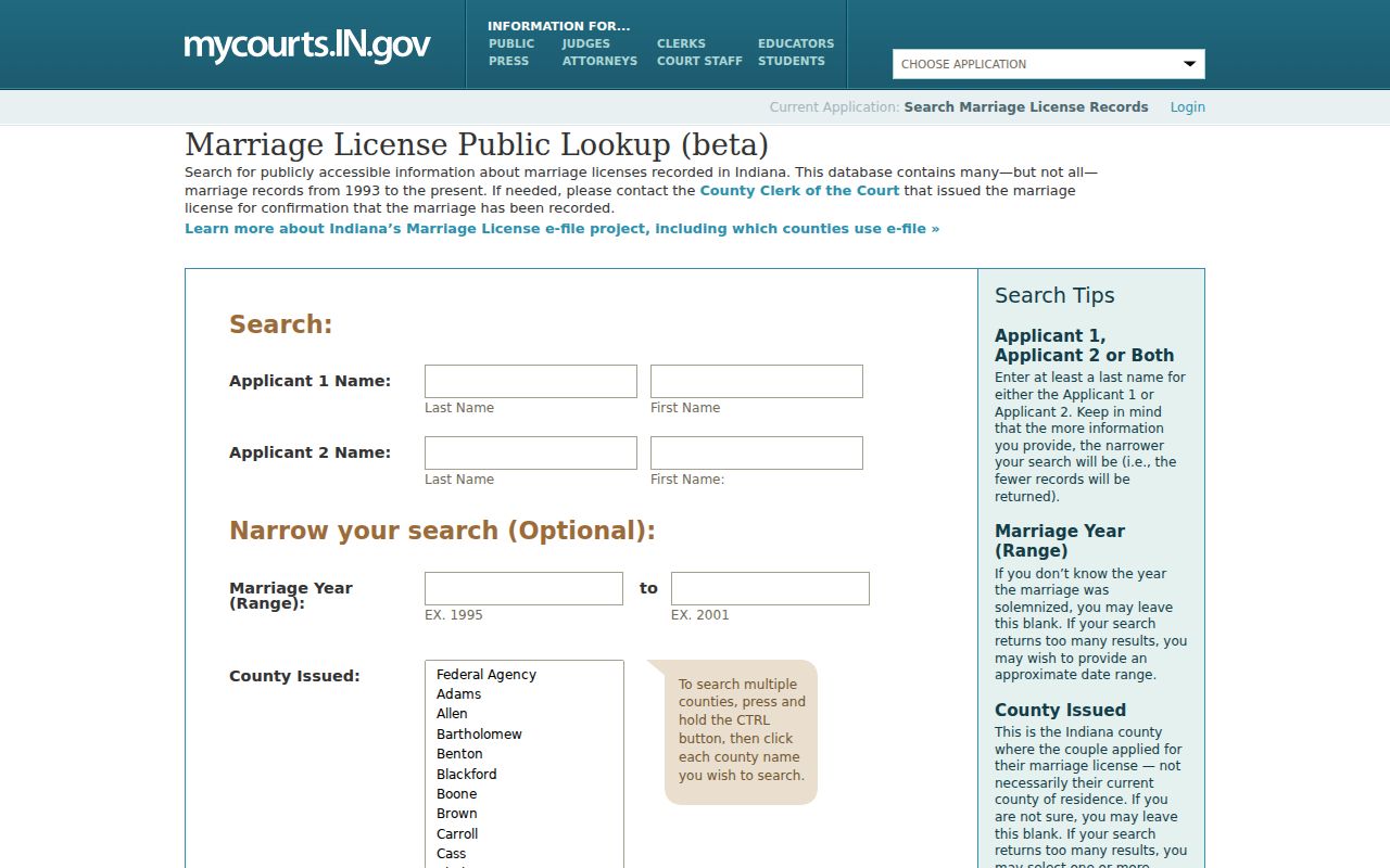 Brownsburg resident lookup using Indiana marriage license fields