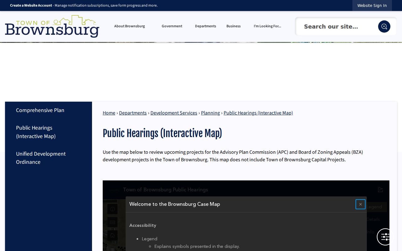 Brownsburg ZIP code directory public hearings map