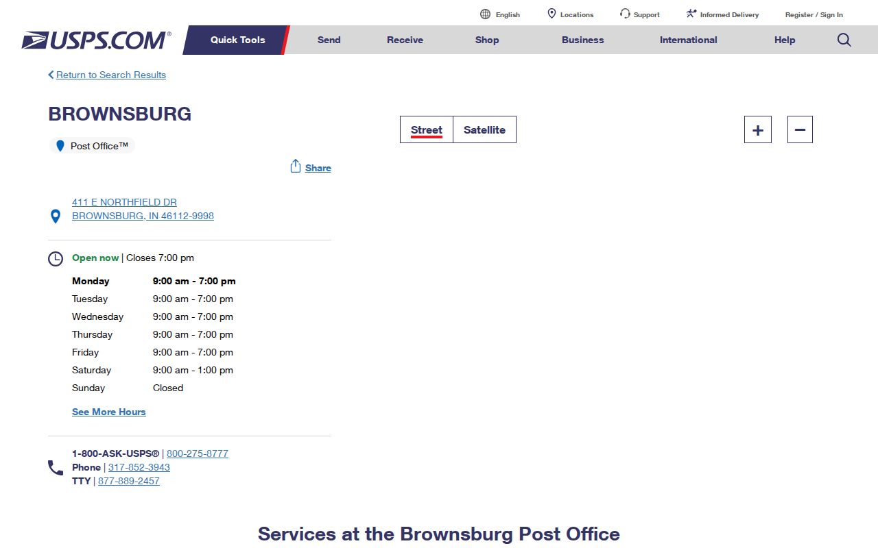 Brownsburg ZIP code directory post office details